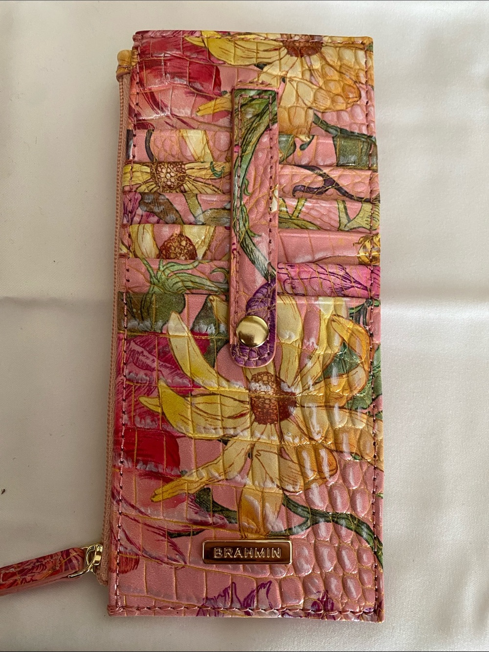 Brahmin Perennial Floral Croc-Embossed Leather Wallet with Yellow Accents